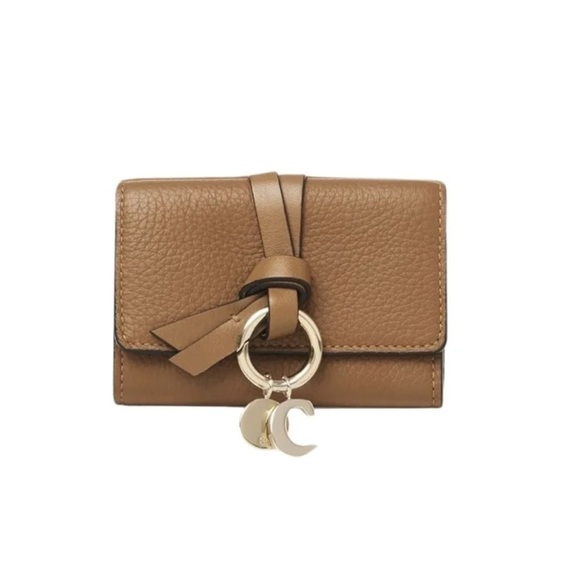 NWT CHLOE Alphabet Tri-fold Mini Wallet in Grained Leather - Cement Brown - Picture 1 of 3